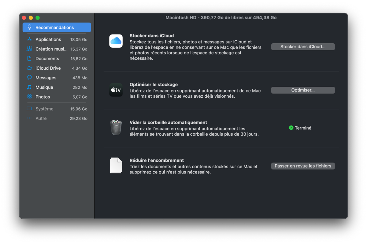 macOS gérer stockage