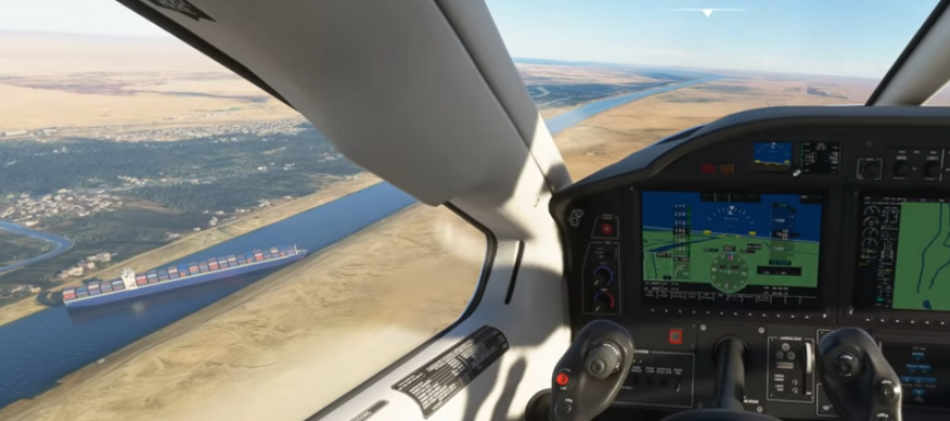 Flight Simulator : le porte-conteneurs Ever Given bloqué sur le canal de Suez intégré au jeu (via un mod)