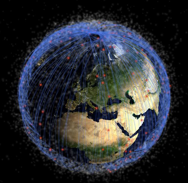 Une visualisation des débris du satellite Iridium-33 encore en orbite en 2021 (évidemment ils sont moins gros qu&#039;à cette échelle). Crédits Stuffin.space