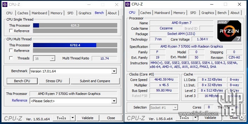AMD Ryzen 7 5700G - CPU-Z © Chiphell