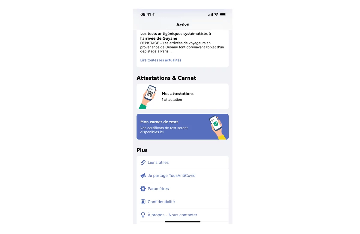 TousAntiCovid Carnet