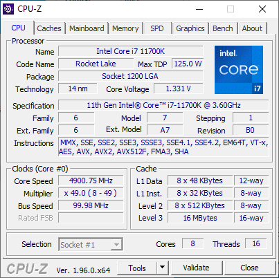 Intel Rocket Lake-S Core i7-11700K © Nerces