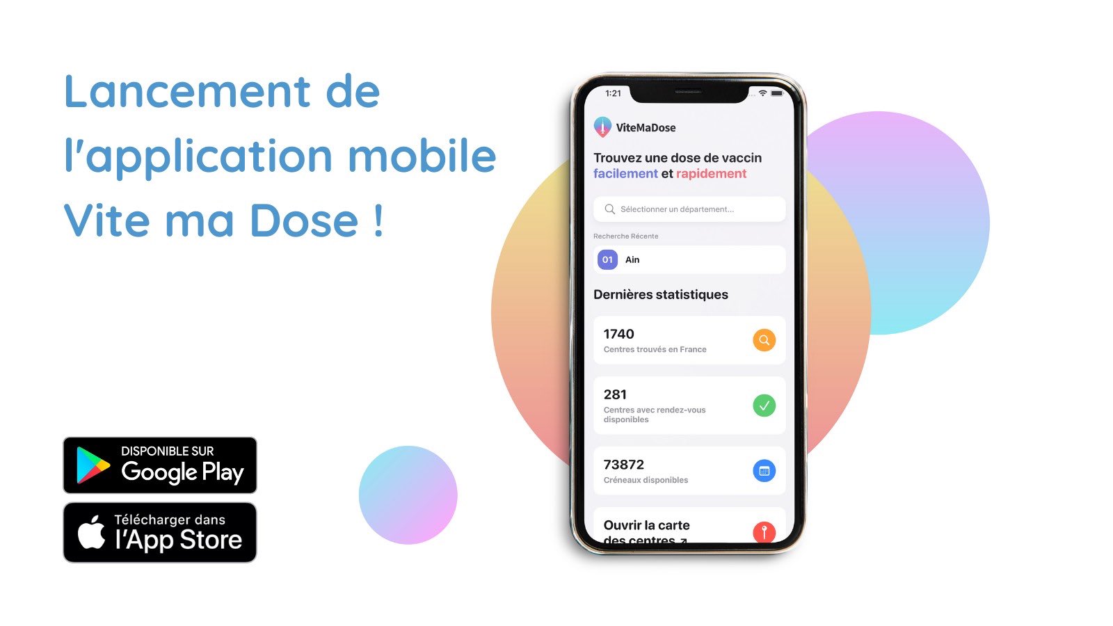 L'application Vite Ma Dose ! est disponible sur iOS et Android