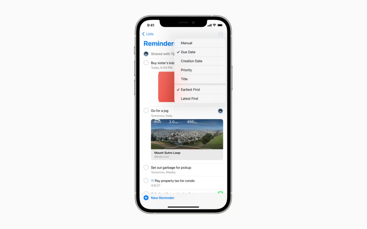 iOS 14.5 Reminders © Apple