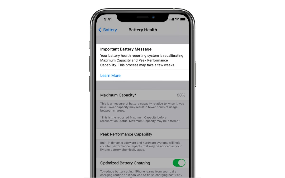 iOS 14.5 Etalonnage batterie © Apple