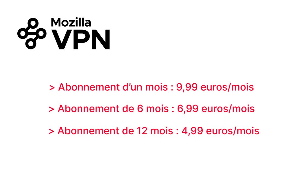 Mozilla VPN propose une gamme de trois tarifs (© Clubic)