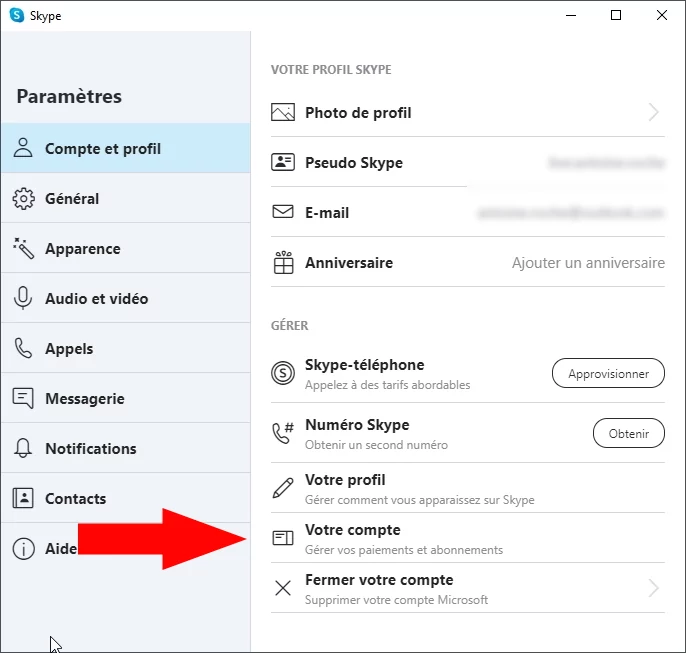 Skype compte © Capture d'écran