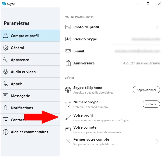 Skype compte © Capture d'écran