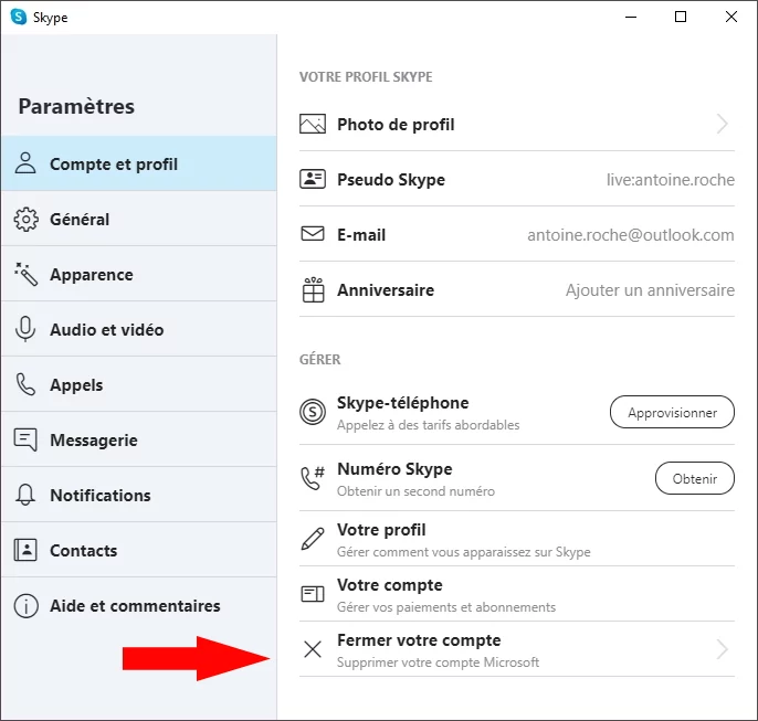 Skype compte © Capture d'écran
