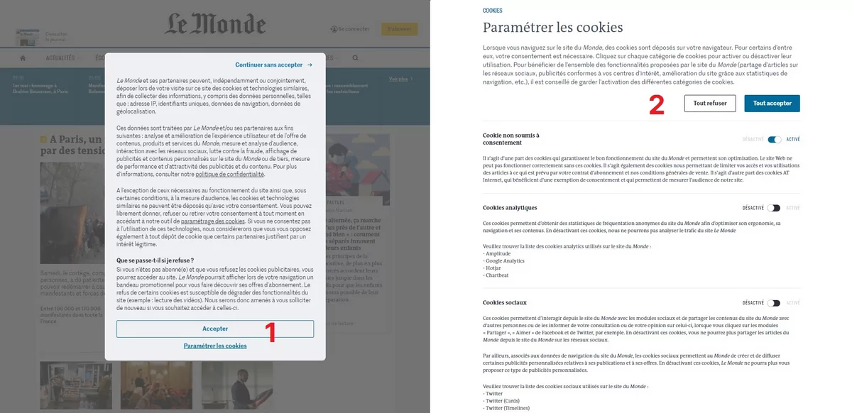 Le Monde bandeau cookies