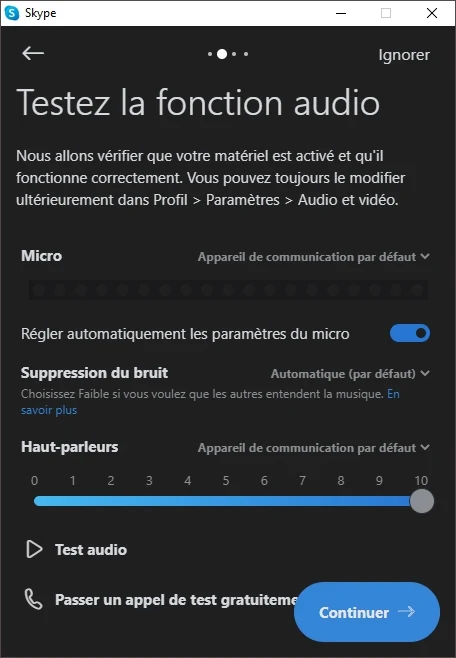 Skype config © Capture d'écran
