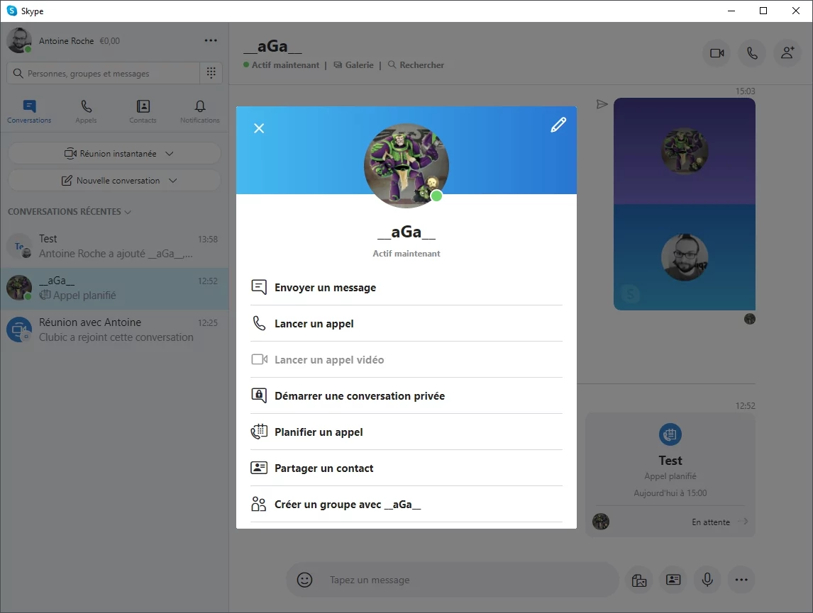 profil Skype © Capture d'écran