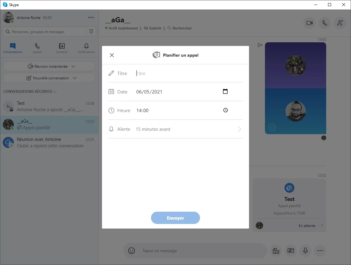 planif Skype © Capture d'écran