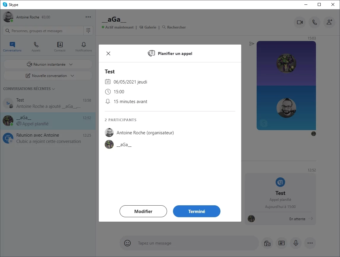 Skype planif © Capture d'écran