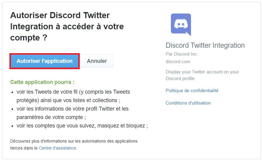 discord connexions comptes twitter
