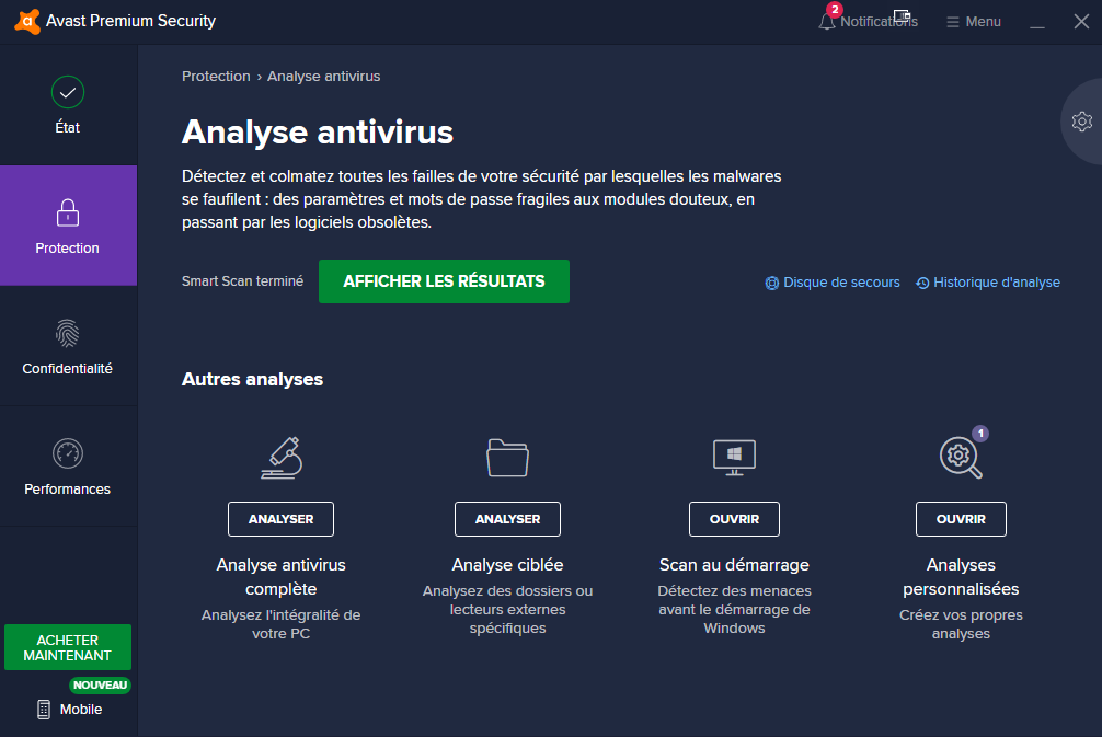 Avast Ultimate - L&#039;analyse antivirus