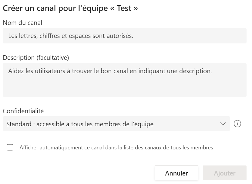 Microsoft Teams équipe créée