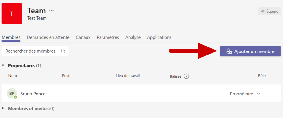 Microsoft Teams équipe créée