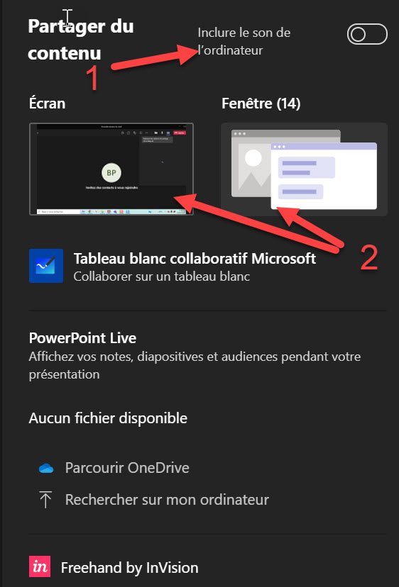 Microsoft Teams partage écran