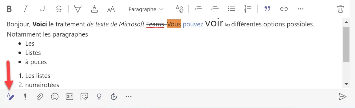 Microsoft Teams Traitement de texte