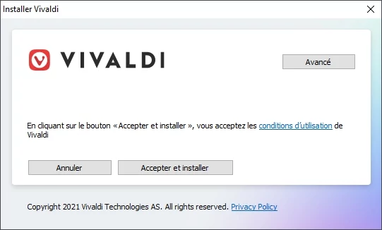 Vivaldi install © Capture d'écran