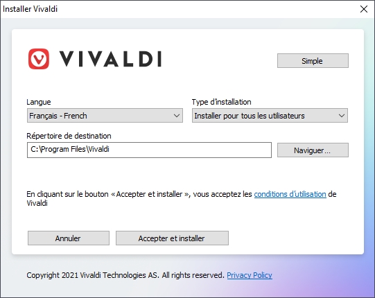 Vivaldi install © Capture d'écran