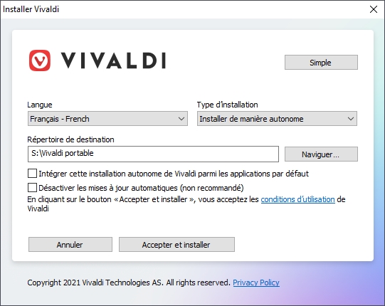 Vivaldi install © Capture d&#039;écran