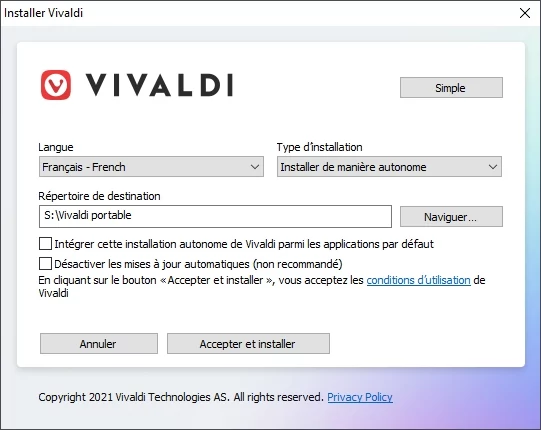 Vivaldi install © Capture d'écran