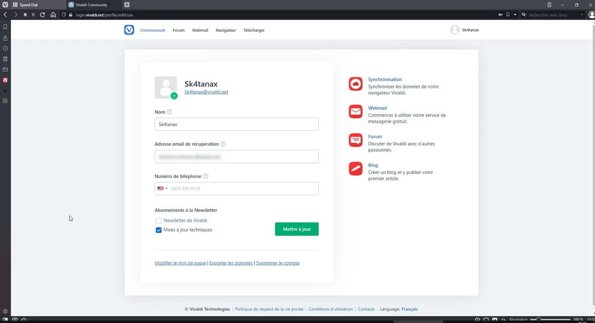 Vivaldi compte © Capture d'écran