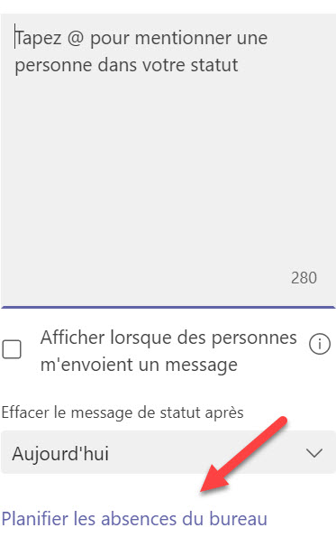 Microsoft Teams Message absence automatique