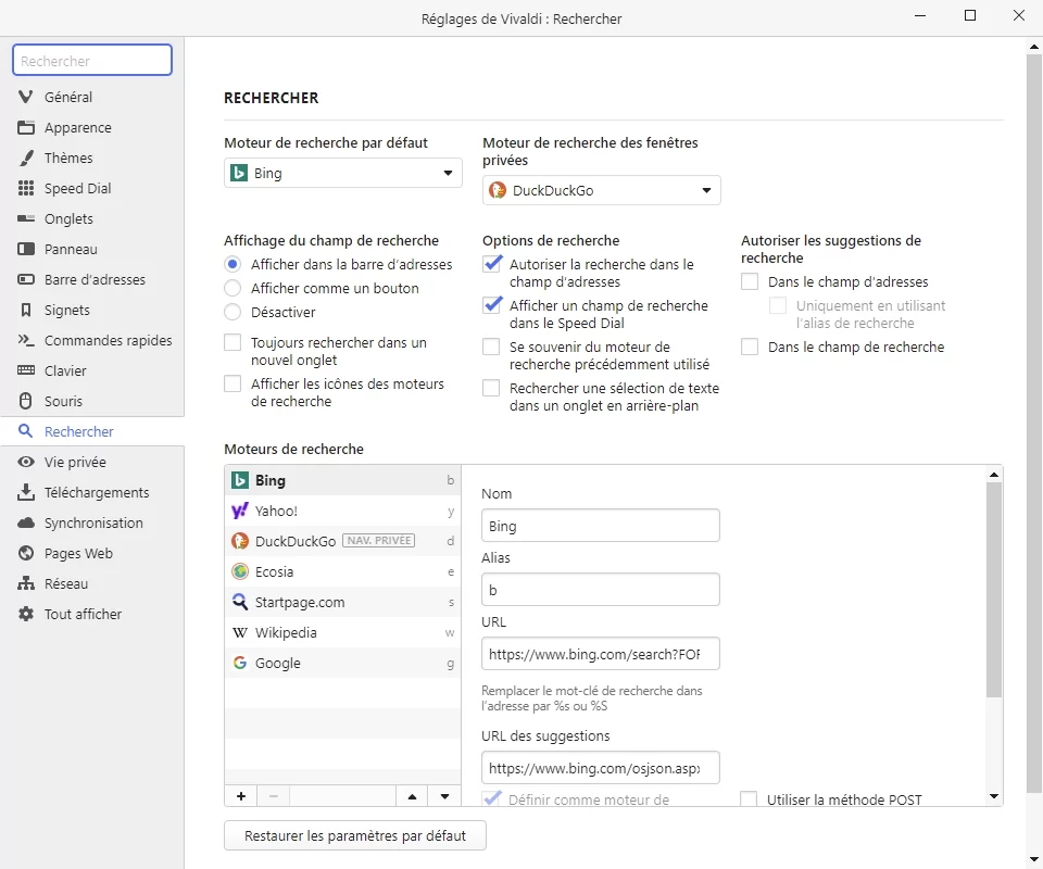 recherche Vivaldi © Capture d'écran