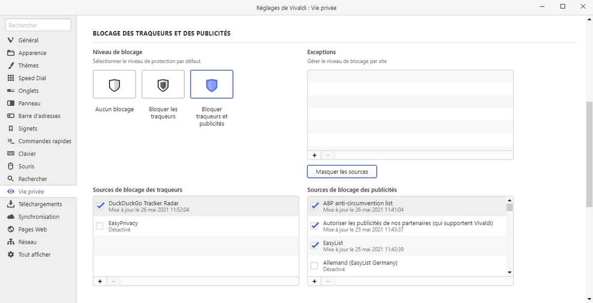bloqueur Vivaldi © Capture d'écran