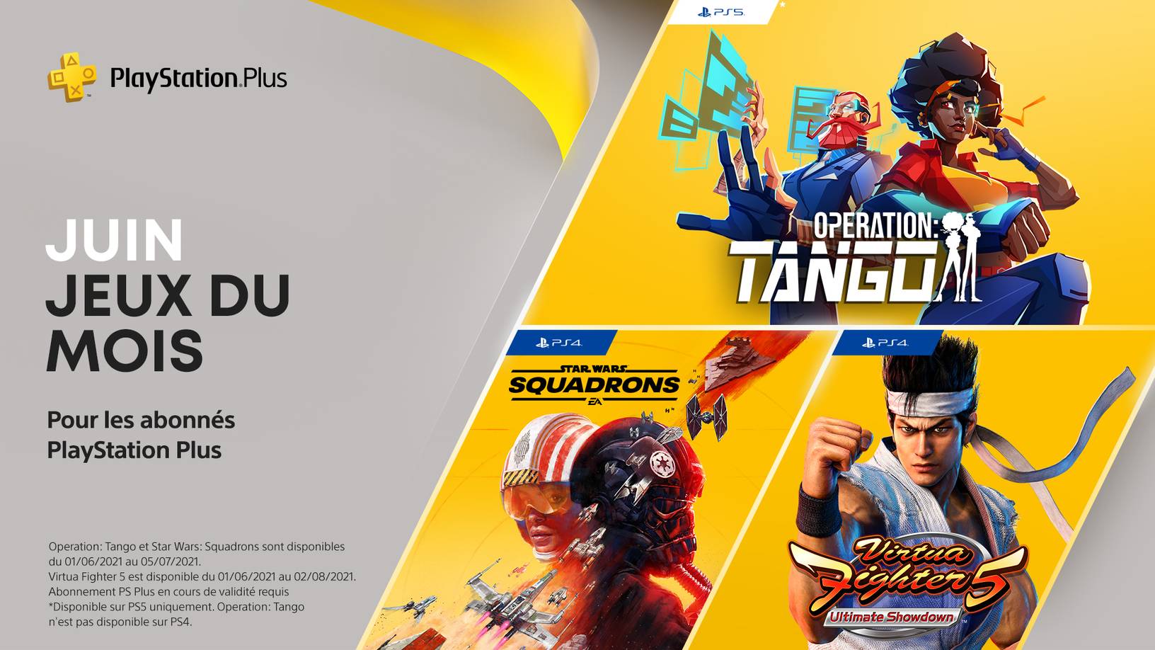 PS Plus du mois de juin : Star Wars Squadron, Virtua Fighter 5 et Operation : Tango à l'honneur