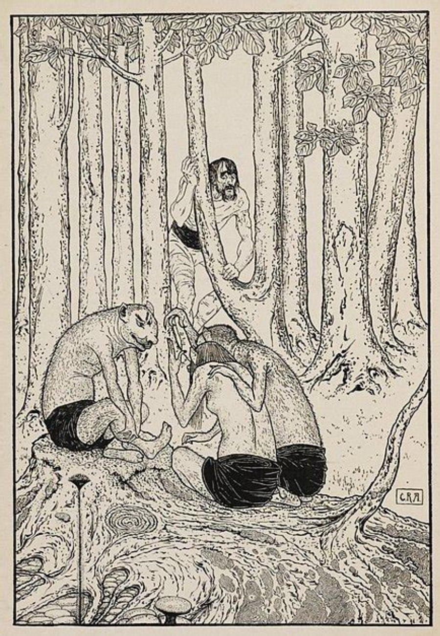 Lithographie de Charles Robert Ashbee pour la première édition de L&#039;Ile du Dr. Moreau, H. G. Wells (William Heinemann, 1896).