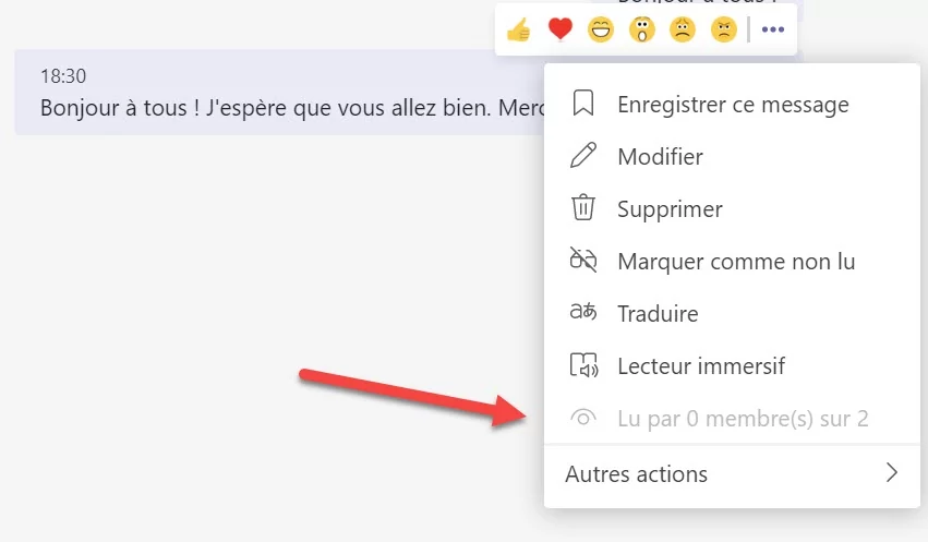 Microsoft Teams Confirmation de lecture
