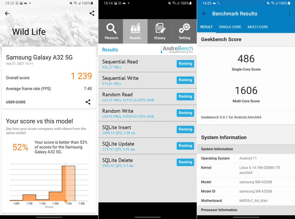 benchmarks galaxy a32 5G