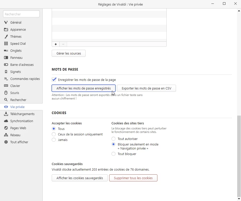 passwords Vivaldi © Capture d'écran