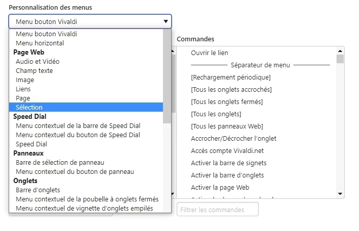 Menus Vivaldi © Capture d'écran