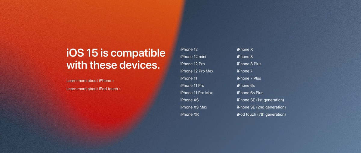 iOS 15 Compatibilité © Apple