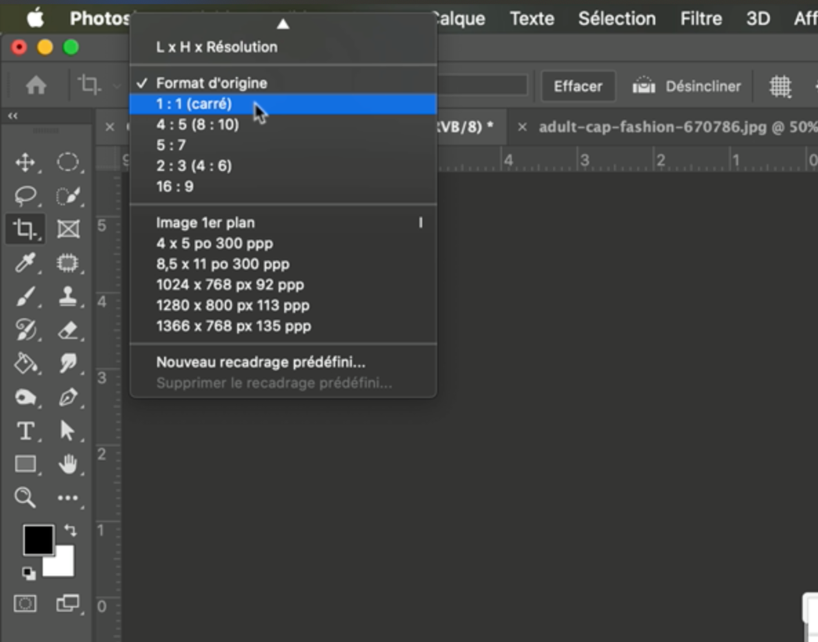 Option du menu des formats © Romain Duclos
