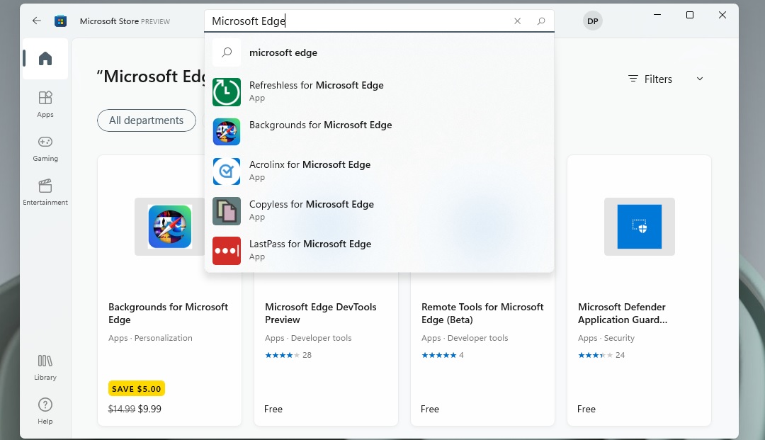 Une preview du Microsoft Store avec les extensions pour Edge © Windows Latest