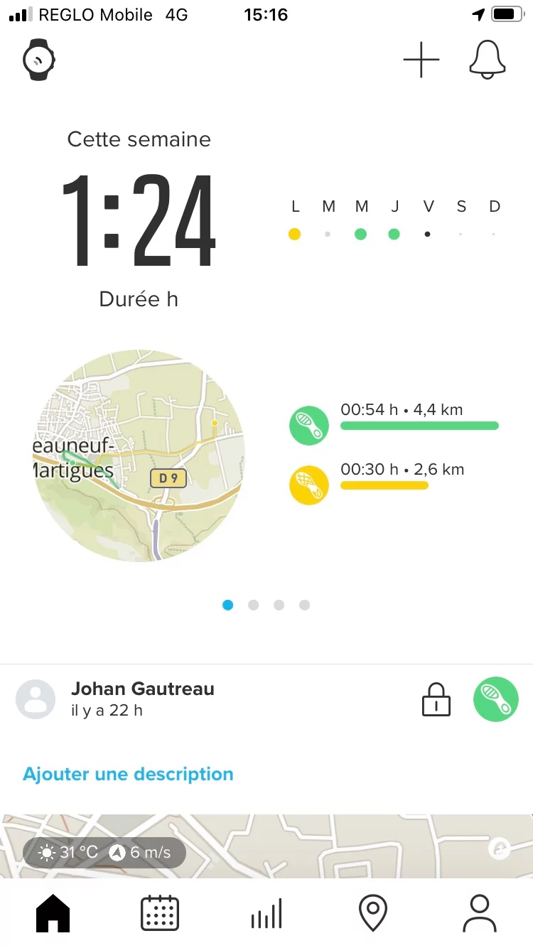 Appli Suunto - Menu principal © Johan Gautreau