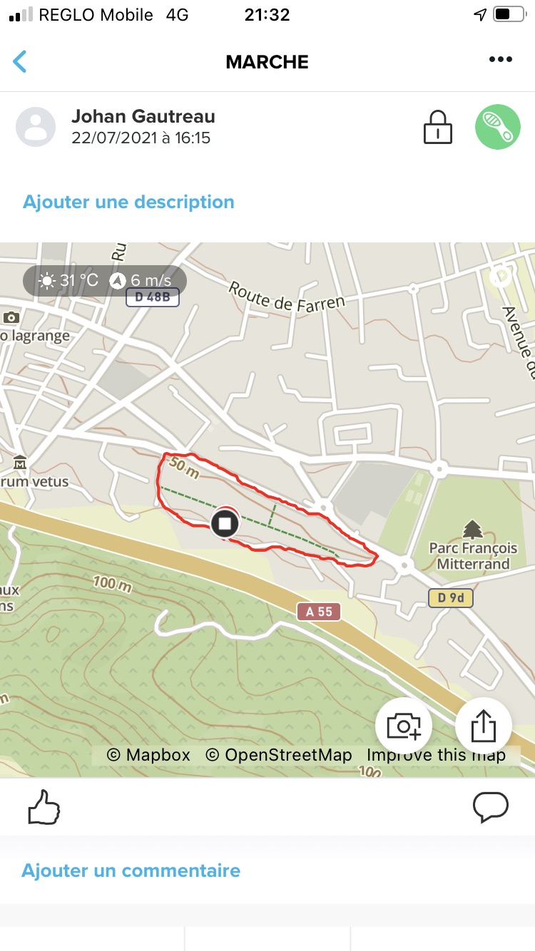 Ici, un suivi GPS en mode de batterie normal...