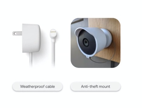 Les accessoires Nest, avec le câble waterproof et l&#039;antivol  © Google