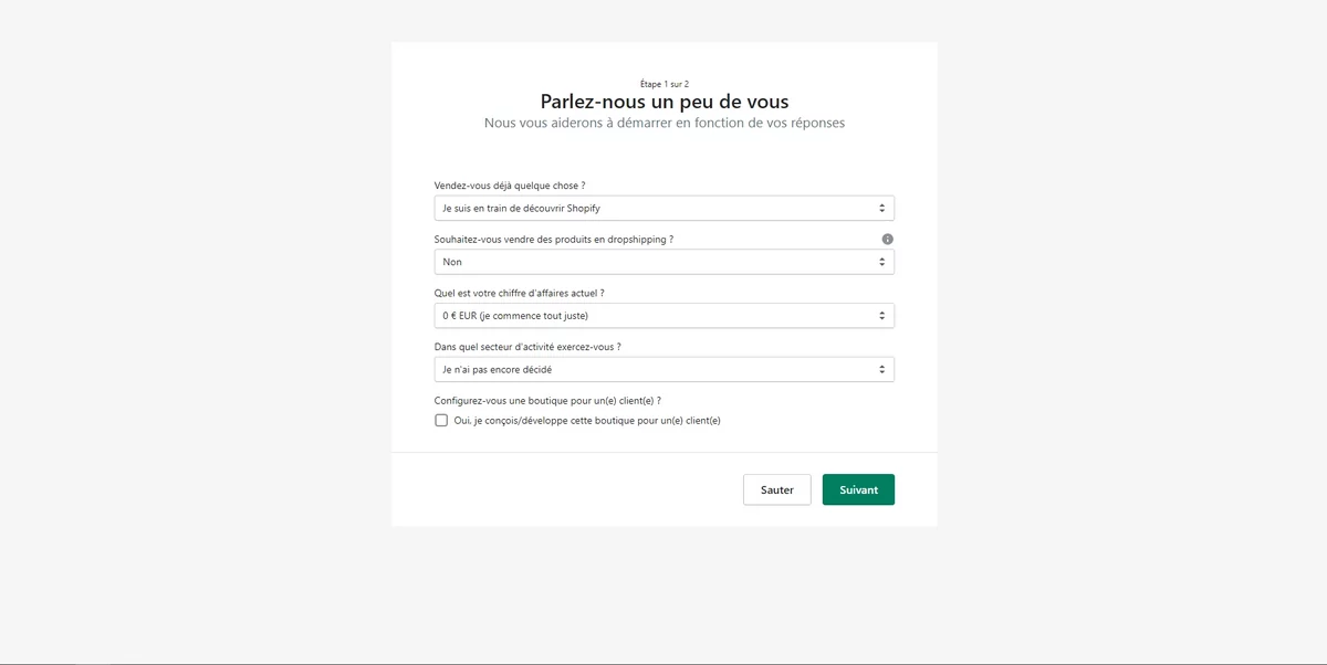 Shopify questionnaire © Shopify