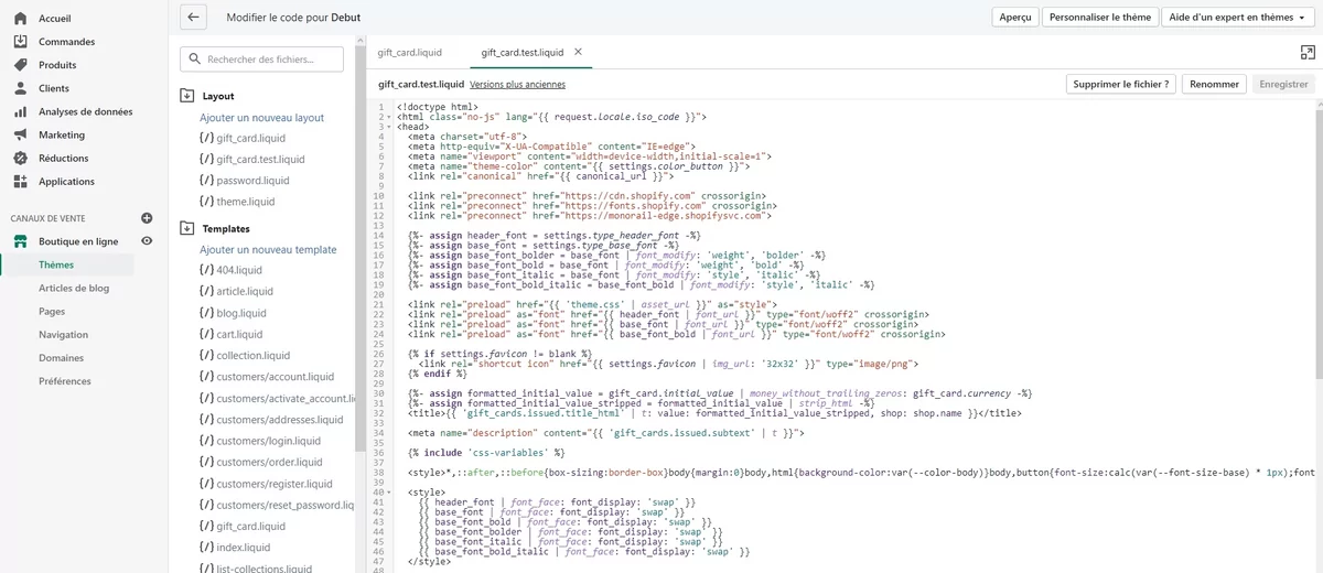 Shopify code thème © Shopify