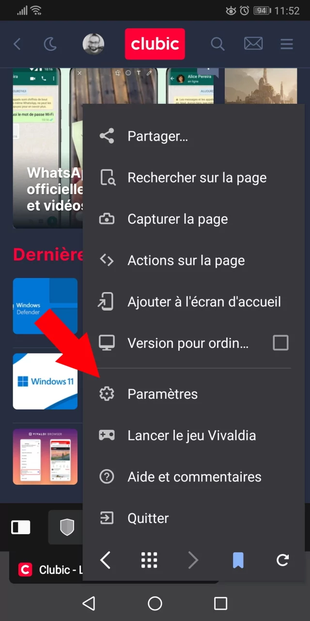 Vivaldi Android paramètres 2 © Capture d'écran