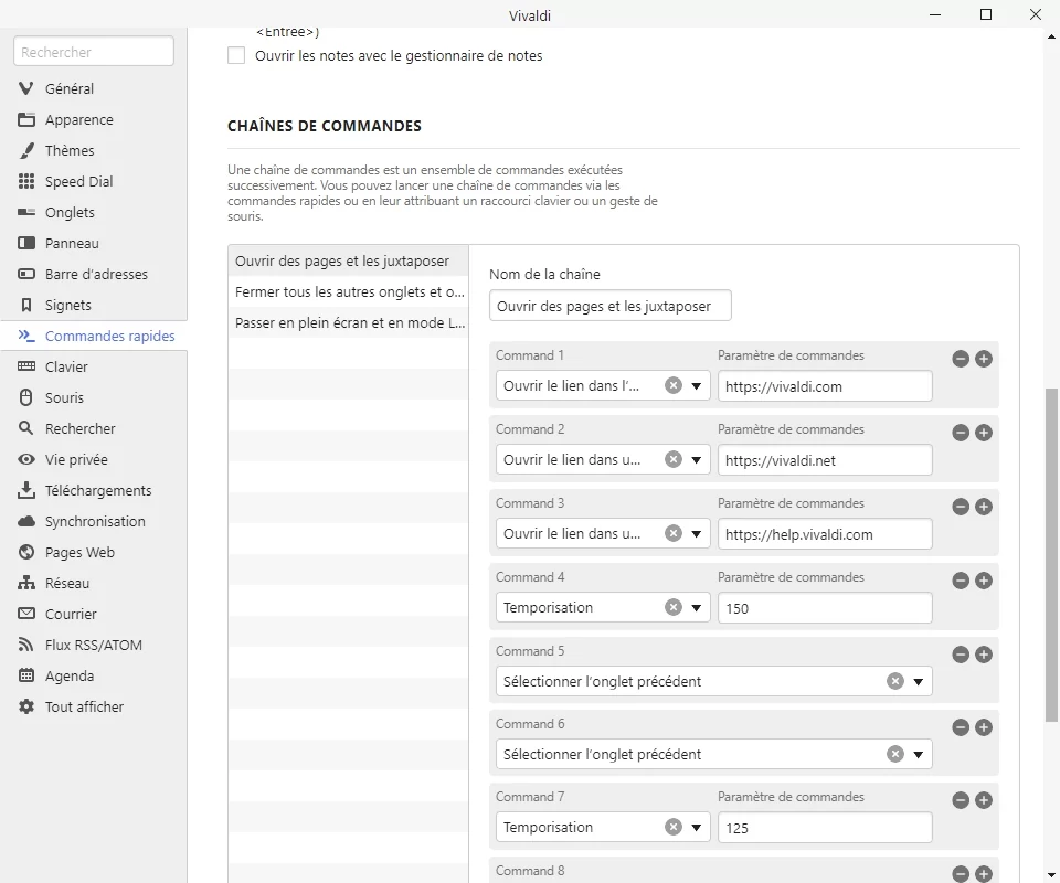 chaîne commandes Vivaldi © Capture d'écran