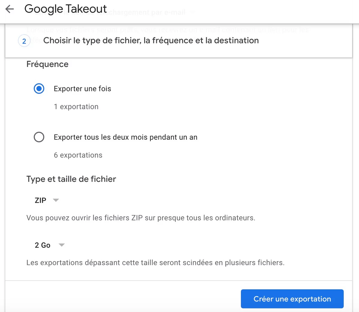 Google Takeout exportation