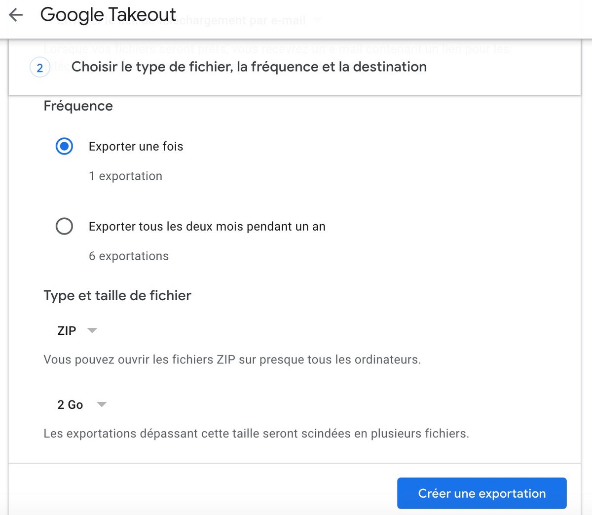 Google Takeout exportation